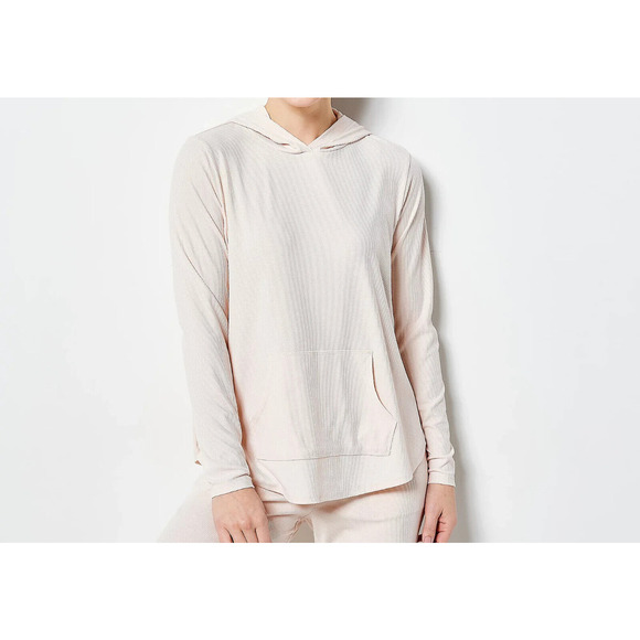 AnyBody Tops - AnyBody Ribbed Beach Wash Hooded Pullover- Pearl, LARGE A470010